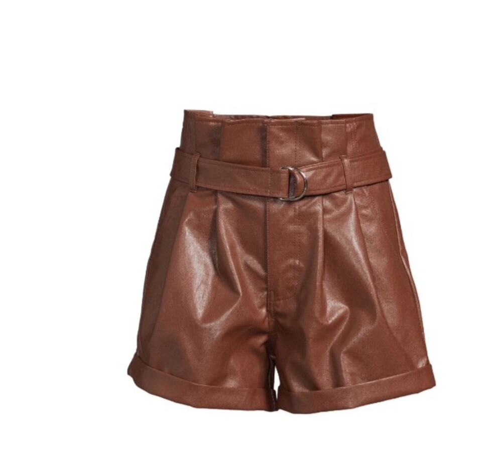 Madden NYC Faux Leather Paperbag Waist Belted Brown Cuffed Shorts NWT Womens MED